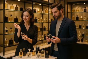 Parfume selecion choice with man and women